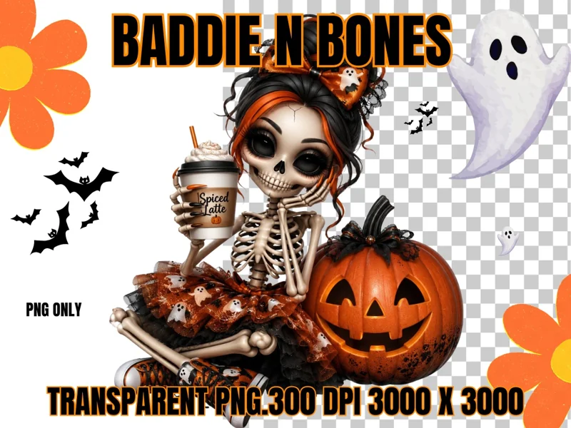 Baddie N Bones – Halloween Skeleton Girl PNG