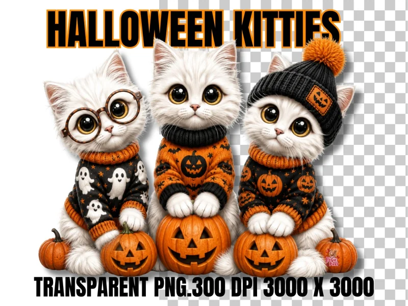 Fluffy White Halloween Kitties