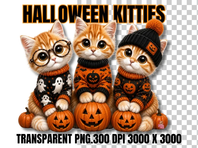 Orange & White Halloween Kitties