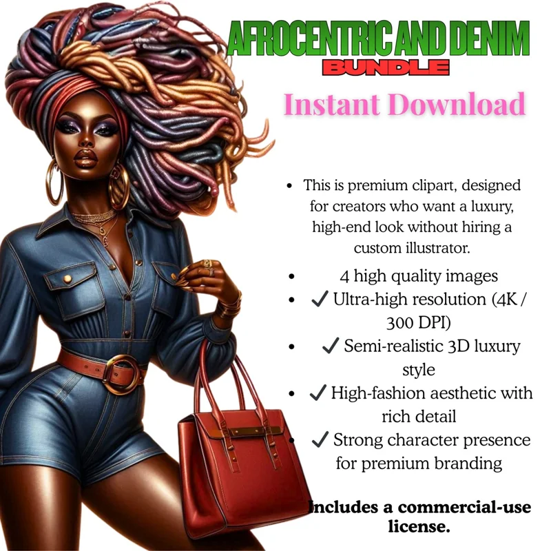 Afro Glam Locs Fashion Doll Clipart Bundle