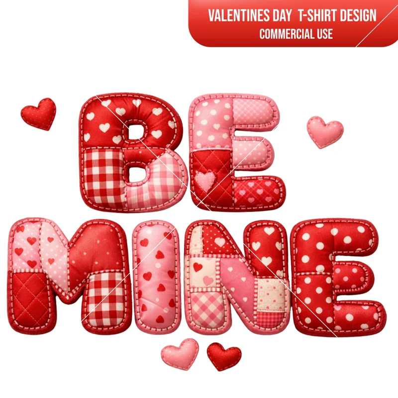 BE MINE – Valentine’s Day Patchwork Letter Digital Design